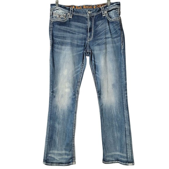 Rock Revival Womens Beliss Easy Boot Thick Stitch Rhinestone Denim Jeans 36 - Picture 1 of 14
